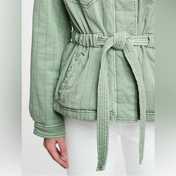 Gap Quilted Utility Belted Jacket Size LP Coquette Soft Girl Green Bohemian - Picture 2 of 8